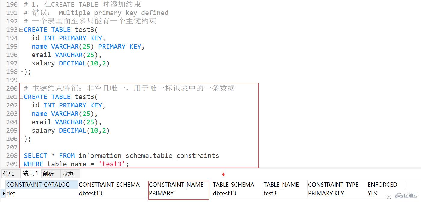 Exemple danalyse des points de connaissance des contraintes MySQL