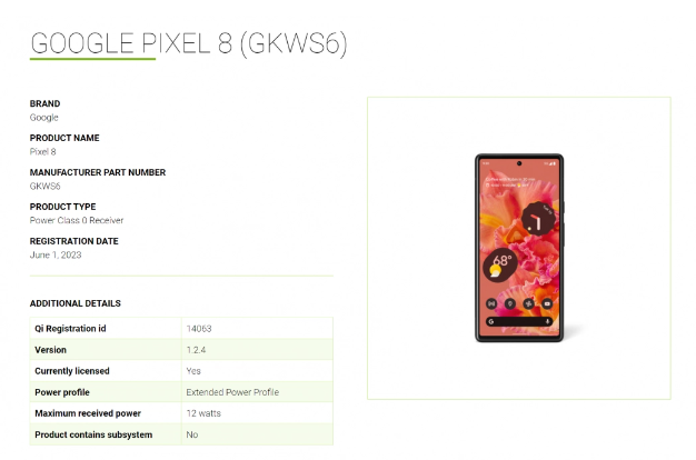 谷歌Pixel 8注册信息曝光，仍使用传统无线充电协议