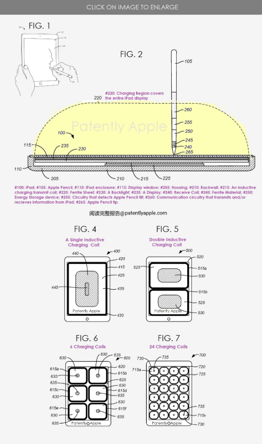 苹果获得专利：iPad屏幕下方磁性电圈可给Apple Pencil充电