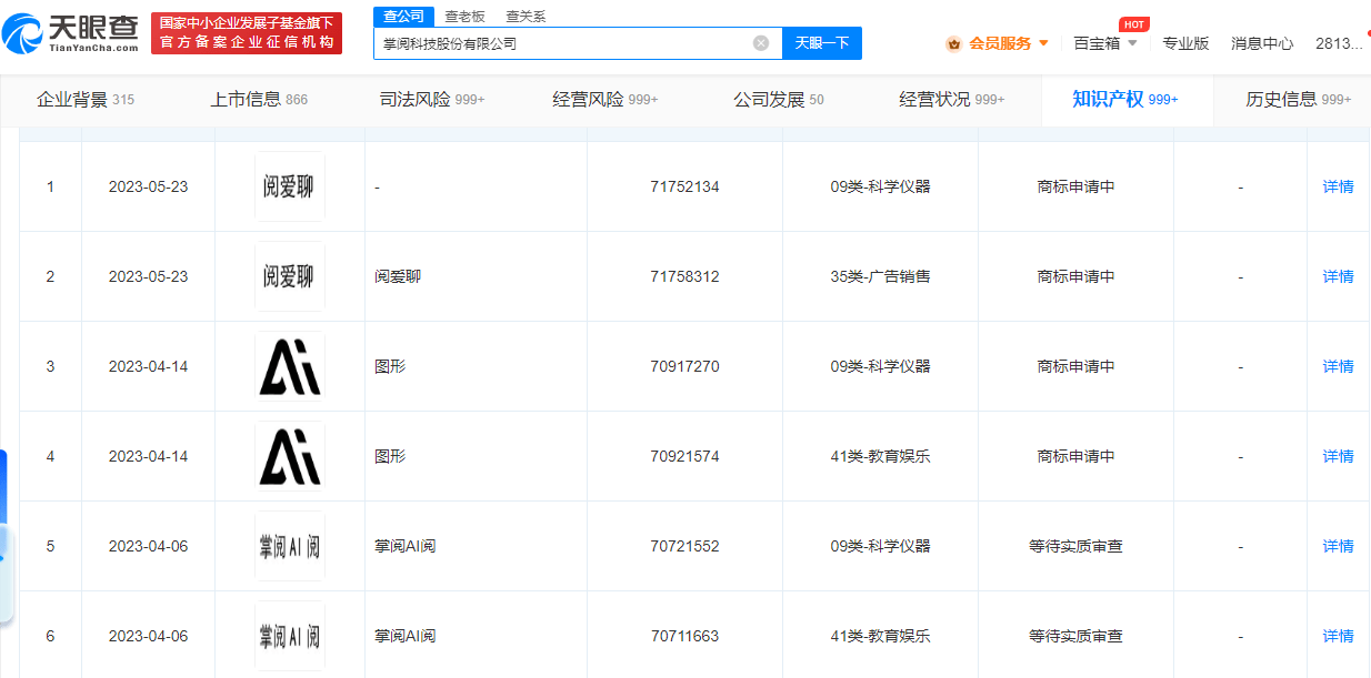 掌阅科技申请阅爱聊商标 掌阅科技申请AI相关商标