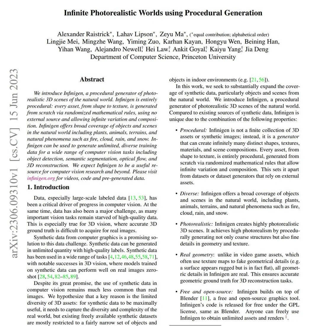 普林斯顿大学推出Infinigen AI模型 可生成真实自然环境 3D场景