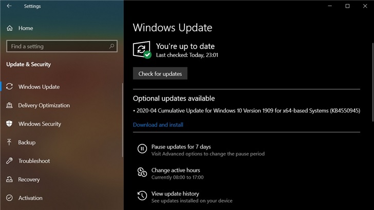 win10 1909更新补丁KB4550945可选推送修复大量漏洞有哪些