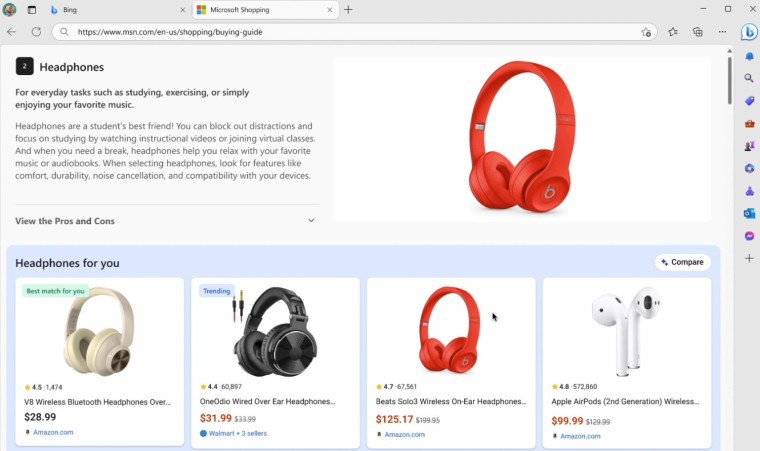 微软在 Bing 和 Edge 浏览器中拓展网购服务，帮用户选购心仪产品