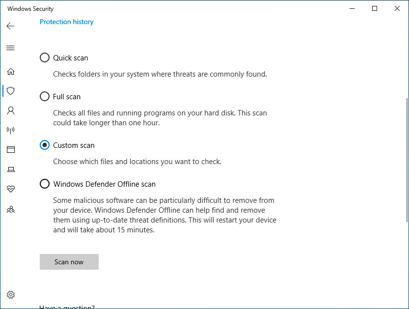 How to use Windows Defender to scan folders in Win10.