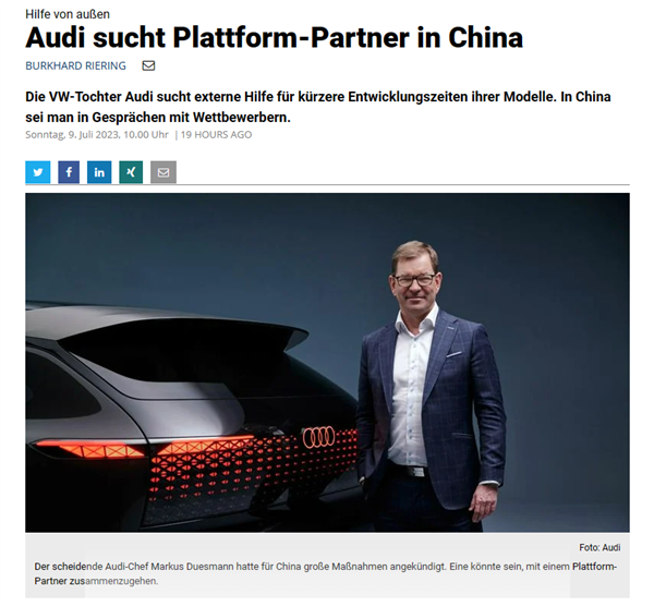 Audi will die Entwicklung auf dem chinesischen Markt für Elektrofahrzeuge beschleunigen und sucht lokale Partner