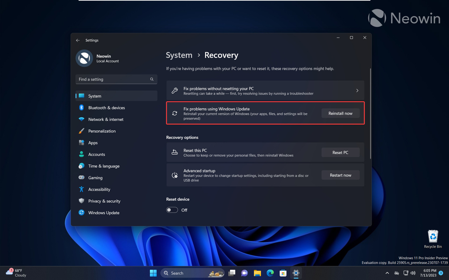 Windows 11 Build 25905 预览版隐藏特性：用 Windows Update 修复系统
