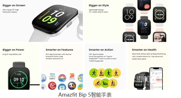 Amazfit Bip 5智能手表出色续航能力，轻便易携亮相