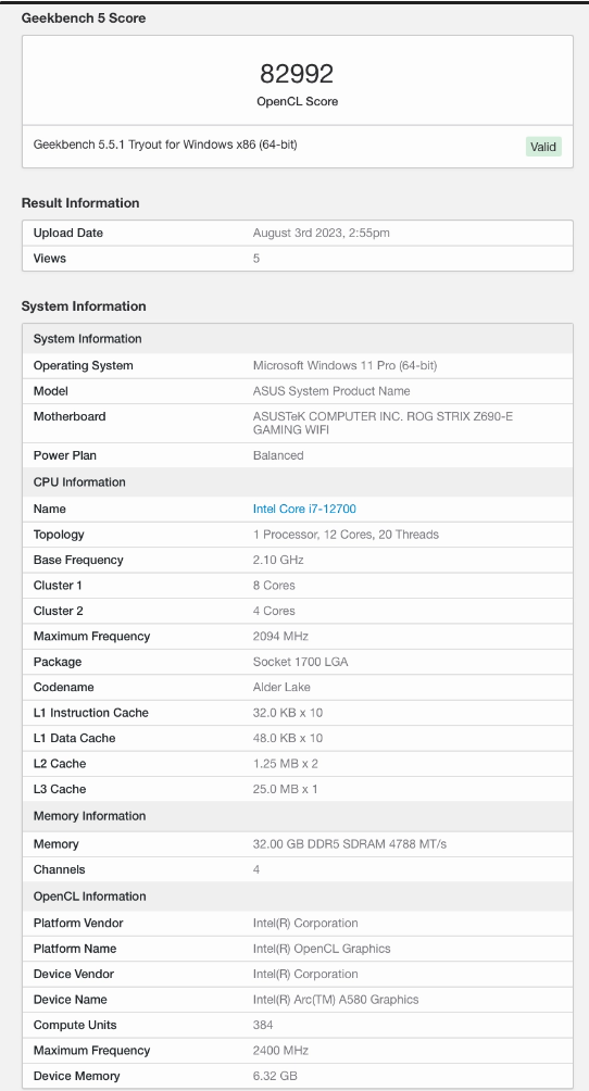 英特尔锐炫A580桌面显卡在Geekbench测试中赢过RTX 3050！