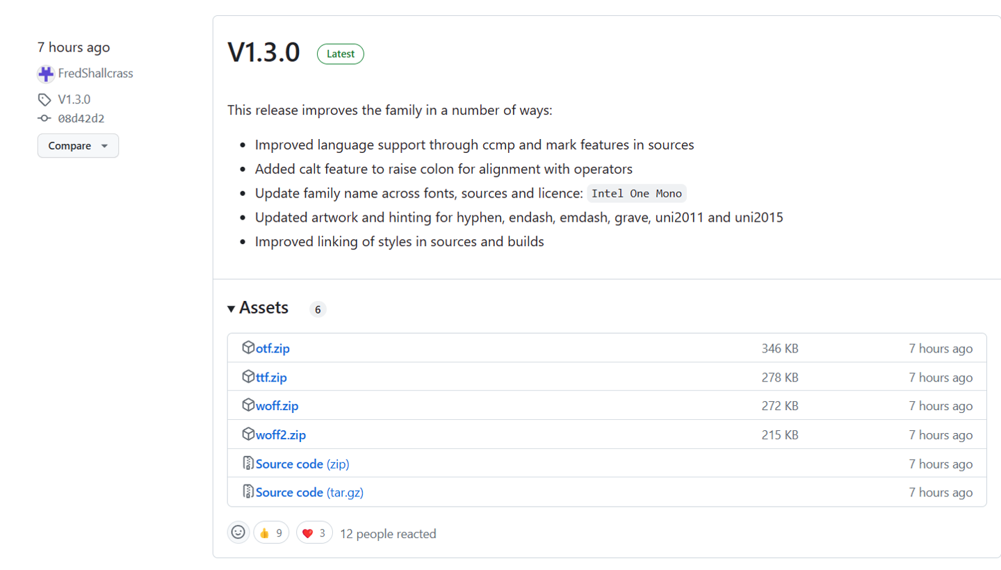 英特尔发布最新版本的开源字体 One Mono v1.3，专为开发者定制