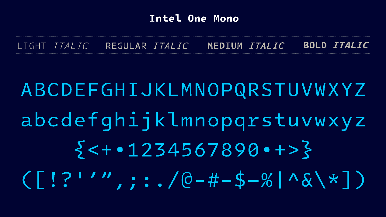 英特尔发布最新版本的开源字体 One Mono v1.3，专为开发者定制