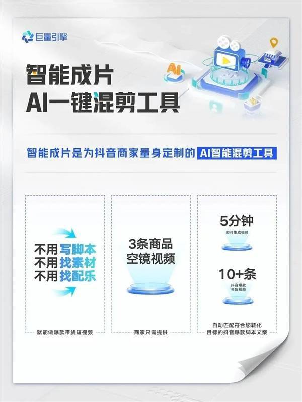 巨量引擎推出AI智能成片工具：3條商品素材即可成片