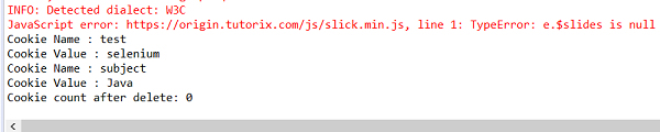 Selenium WebDriver Java 바인딩을 사용하여 브라우저 쿠키 지우기