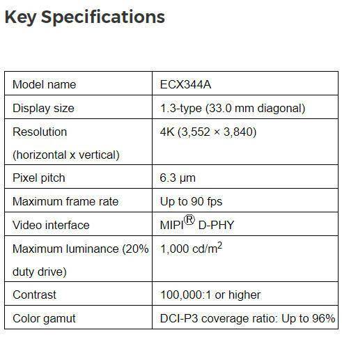 新标题：索尼发布1.3寸4K OLED微型显示屏，专为AR / VR场景而设计