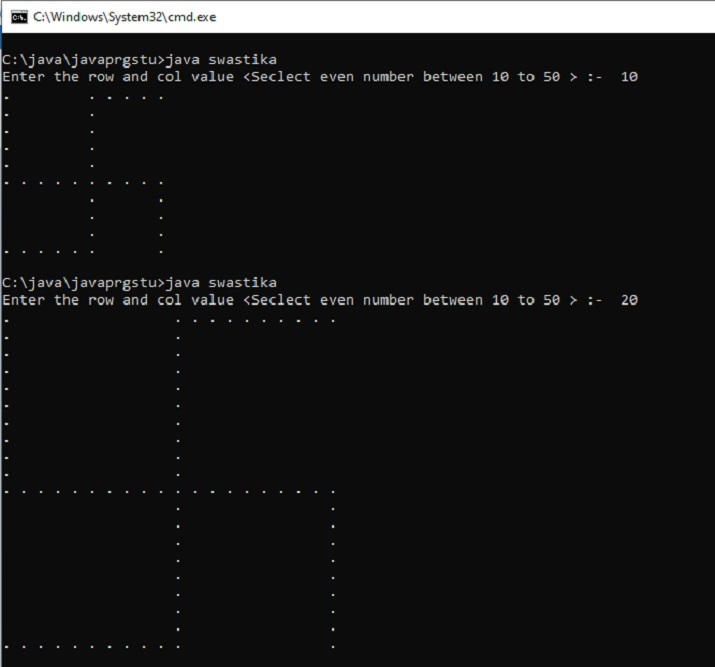 Java program to print swastika (swastika) symbol by taking input from user