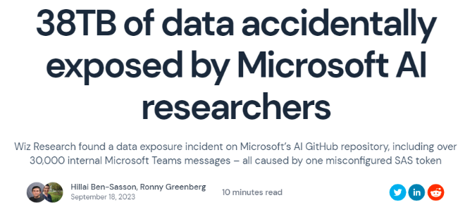 多达38TB数据意外泄露！微软AI研究团队“捅娄子” 数据安全如何保障？