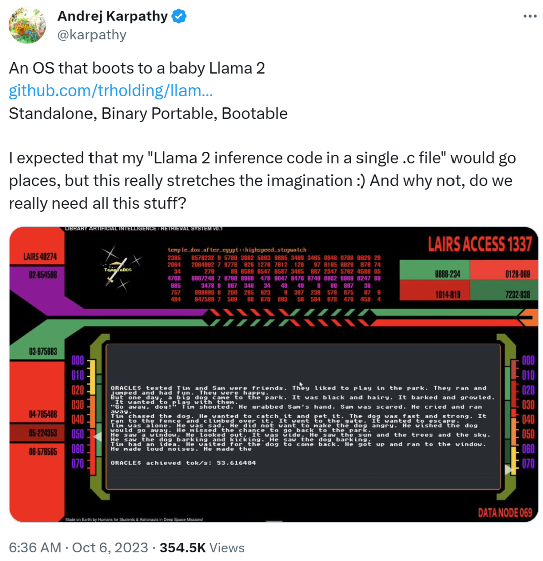 致敬TempleOS，有开发者创建了启动Llama 2的操作系统，网友：8G内存老电脑就能跑