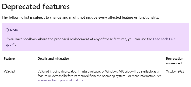 微软官方宣布VBScript脚本语言将不再被支持