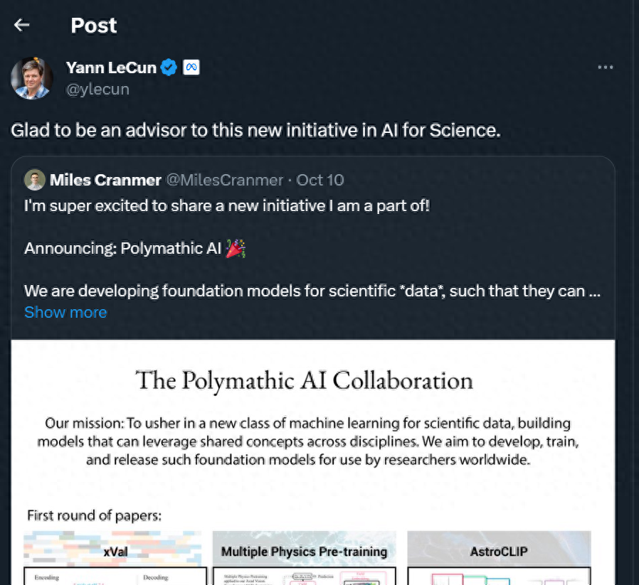 AI for Science 开源新项目「Polymathic AI」，Yann LeCun担任顾问