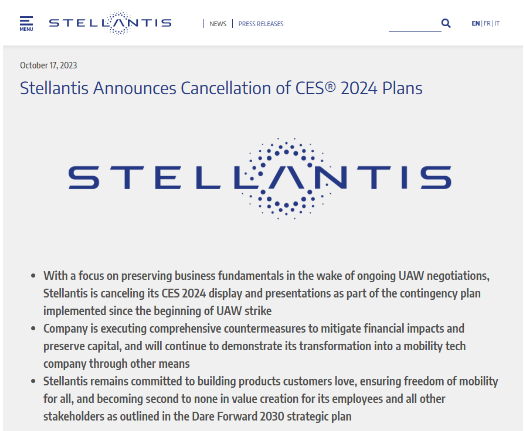 Stellantis zieht sich von der CES-Messe im nächsten Jahr zurück, um die streikbedingten Verluste auszugleichen