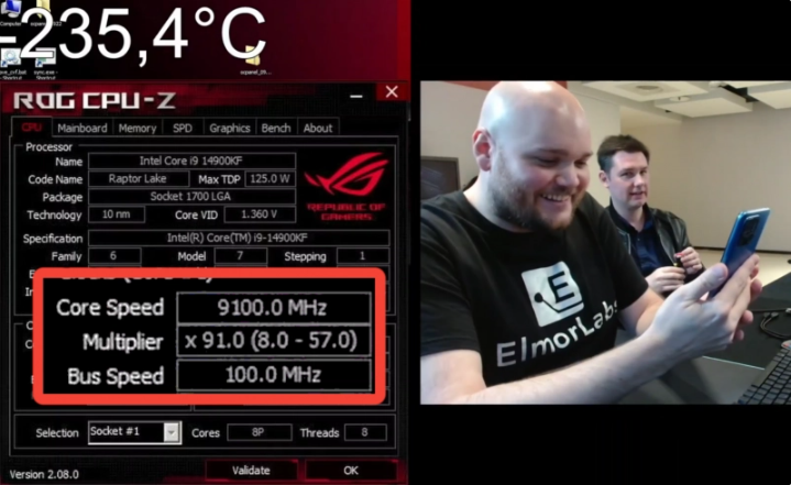 オーバークロックの専門家である Elmor は、i9-14900KF を 9.1GHz にオーバークロックし、インテル プロセッサーの記録を再び更新しました。