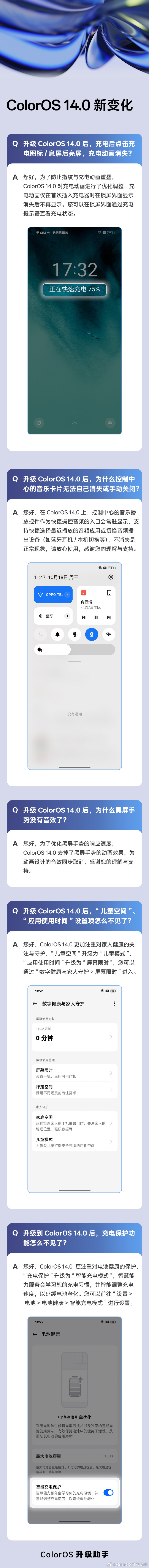 OPPO 系统 ColorOS 14.0 升级新变化：优化充电动画，“充电保护”升级为“智能充电模式”