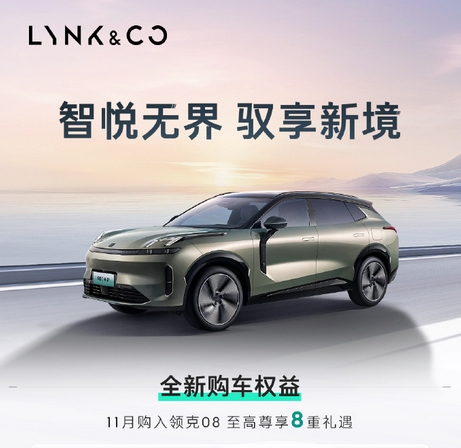 Lynk & Co 08년 11월 자동차 구매 권리 공개: 대규모 잠금 주문 시 8가지 혜택 누리기