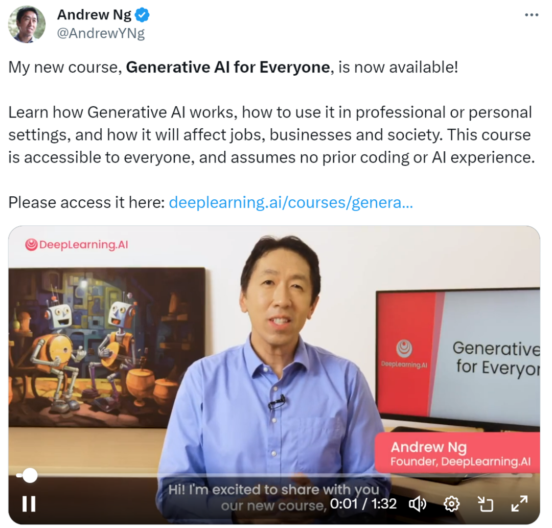Microsoft free courses, taught by Andrew Ng himself, provide essential courses for top generative AI