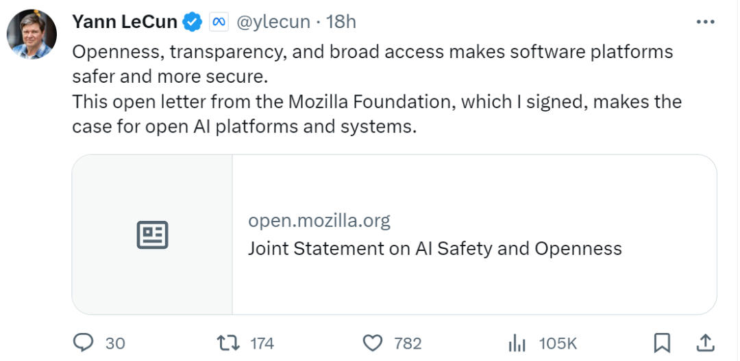 More than 370 people, including LeCun and Ng Enda, signed a joint letter: Strict control of AI is dangerous, and openness is the antidote.