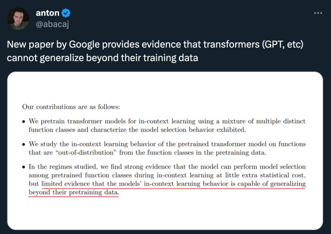 DeepMind指出「Transformer無法超出預訓練資料實現泛化」，但有人投來質疑