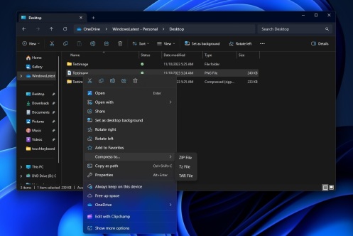 新标题:提前尝鲜:Windows 11 预览版为您提供原生创建 ZIP、7z 和 TAR 存档的功能