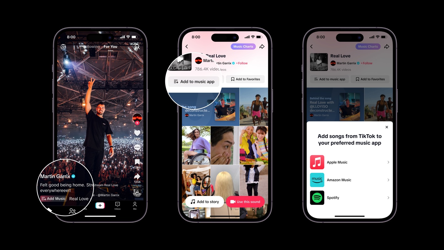 TikTok 推出新功能，可将歌曲添加到 Apple Music、Spotify 和 Amazon Music 音乐库中