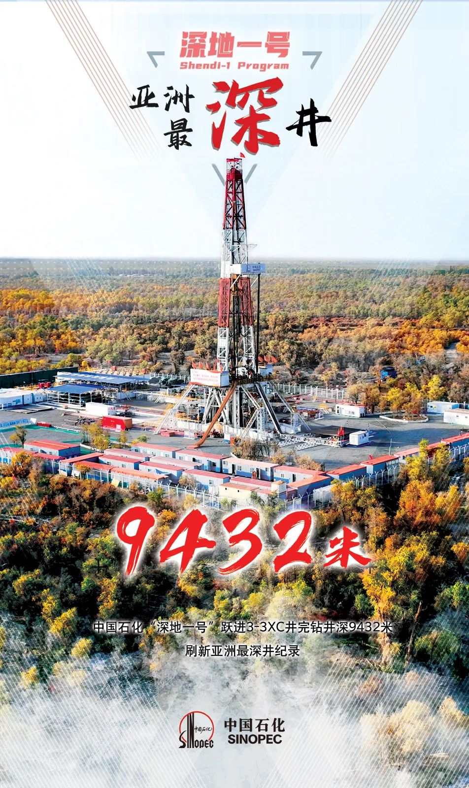 Rekod untuk perigi terdalam di daratan di Asia dipecahkan oleh Sinopec Shendi No. 1, mencapai 9,432 meter!