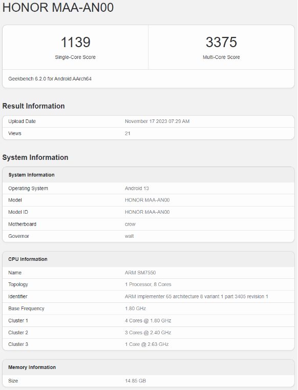 Produk baharu siri Honor 100 diperkenalkan di GeekBench: prestasi didedahkan