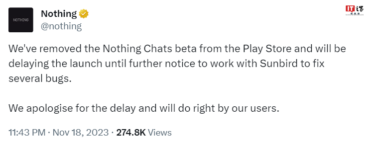 因隐私问题，Nothing Chat 聊天应用从谷歌 Play 下架