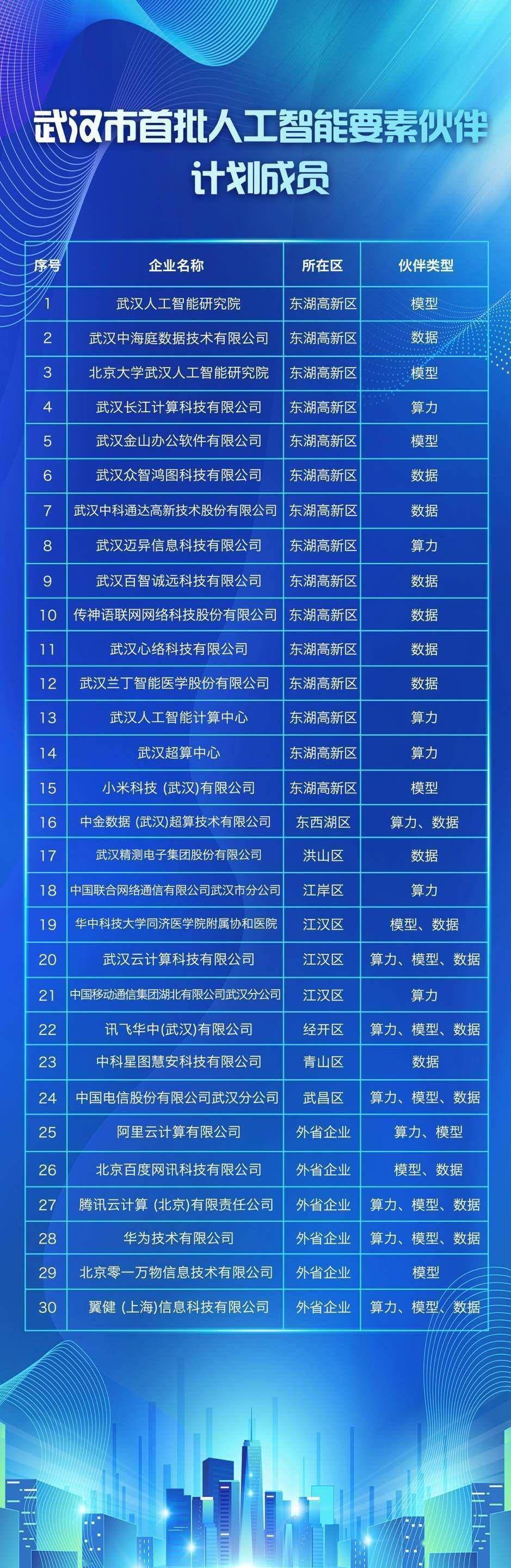 Wuhan announces the first batch of Artificial Intelligence Partners list, with 30 institutions selected