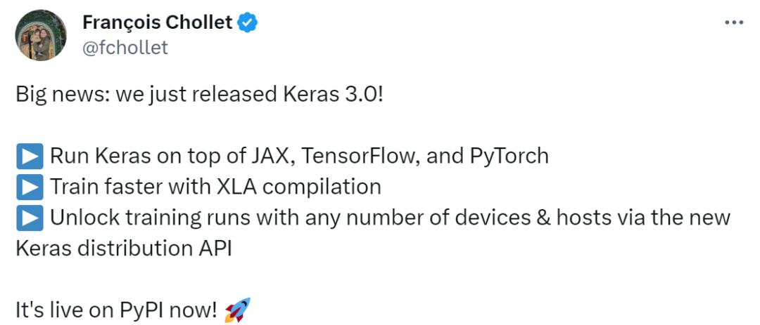 Keras 3.0 dikeluarkan secara rasmi: tersedia untuk TensorFlow, JAX dan PyTorch