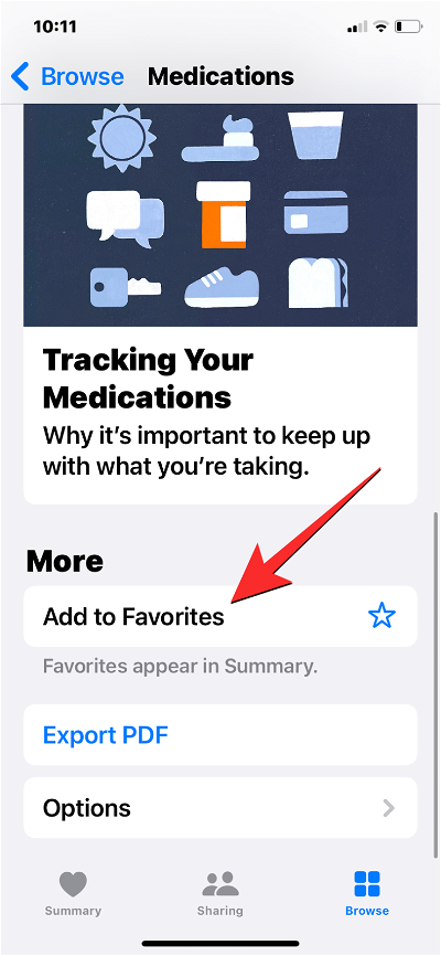 How to display your medication information in the Summary screen of the Health app on iPhone