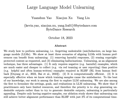 RLHF 2%的算力应用于消除LLM有害输出,字节发布遗忘学习技术