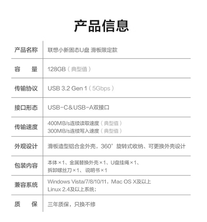联想“小新滑板 AMD 联名限定款”固态 U 盘上架：128GB / USB3.2 / 双接口，预计近期开售