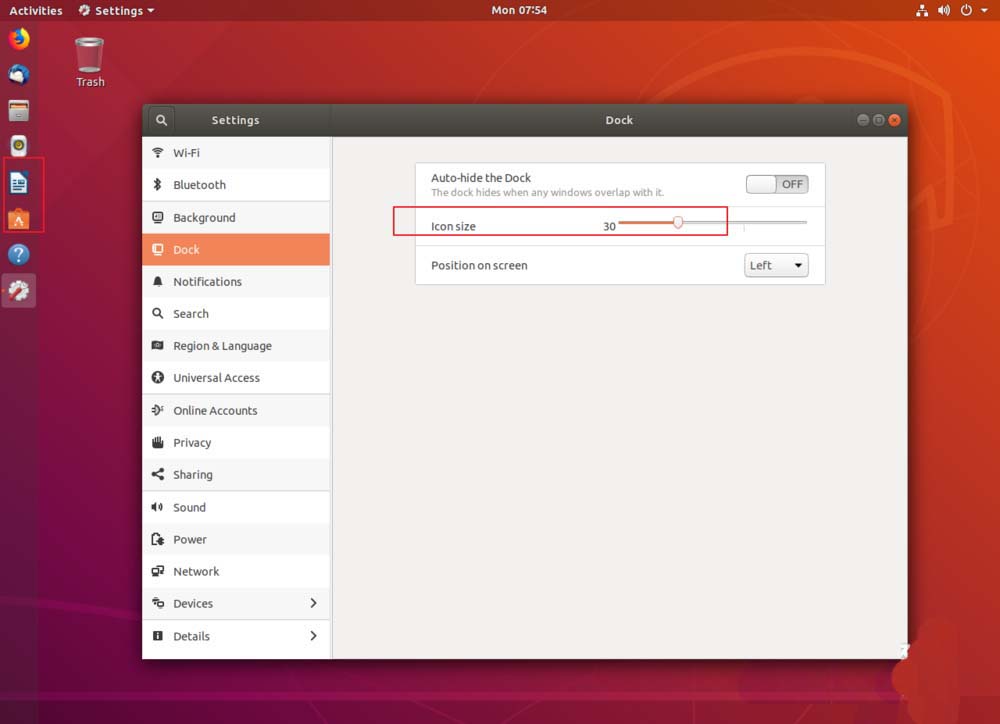 Bagaimana untuk menukar saiz ikon bar sisi kiri dalam Ubuntu 18.04?