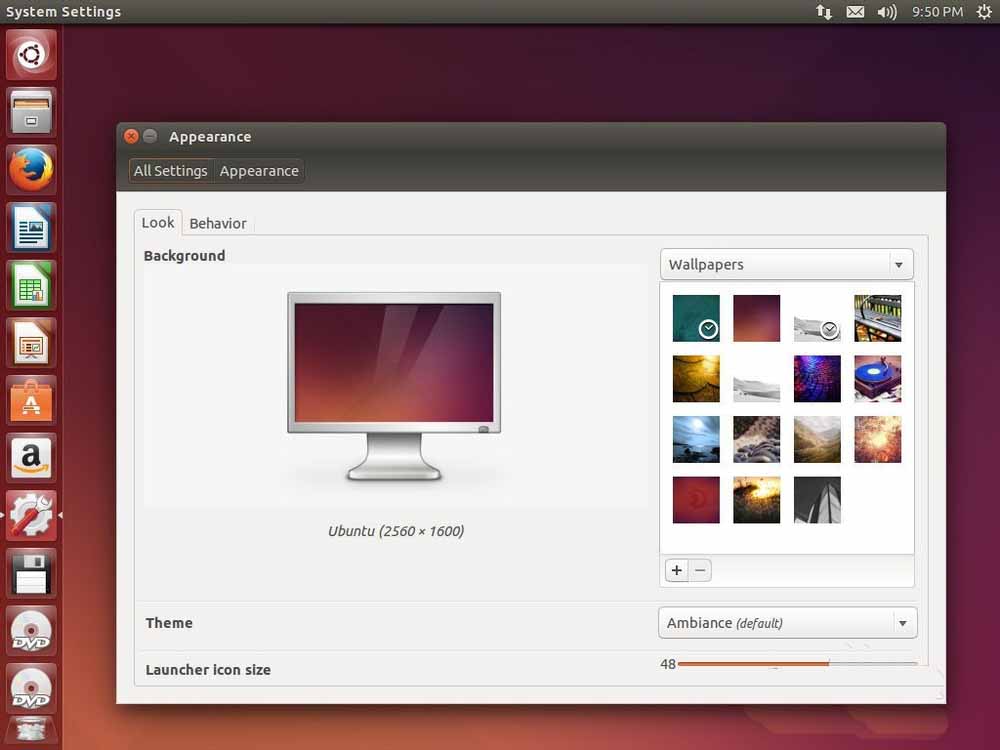 Adjust the size settings of the icon button on the left side of the Ubuntu system