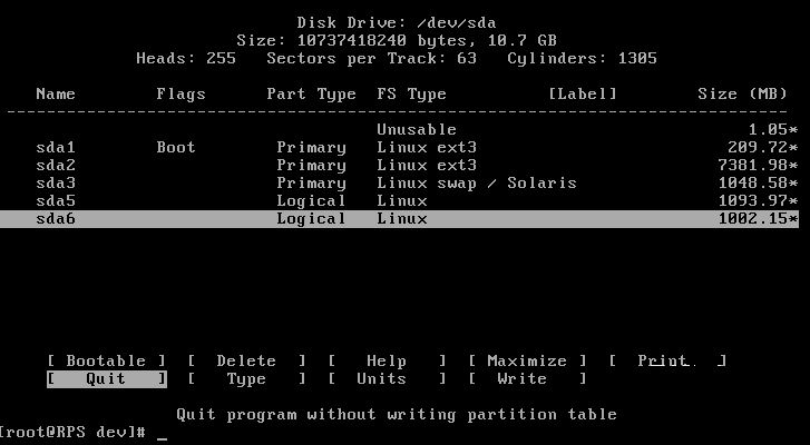 Ausführliche Erläuterung der Bedienschritte des Partitionstools cfdisk unter CentOS