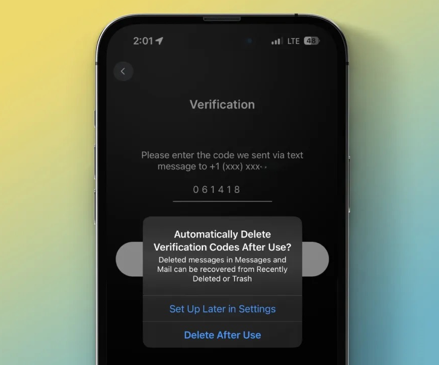 苹果 iOS 17 新功能：支持自动删除包含验证码的信息