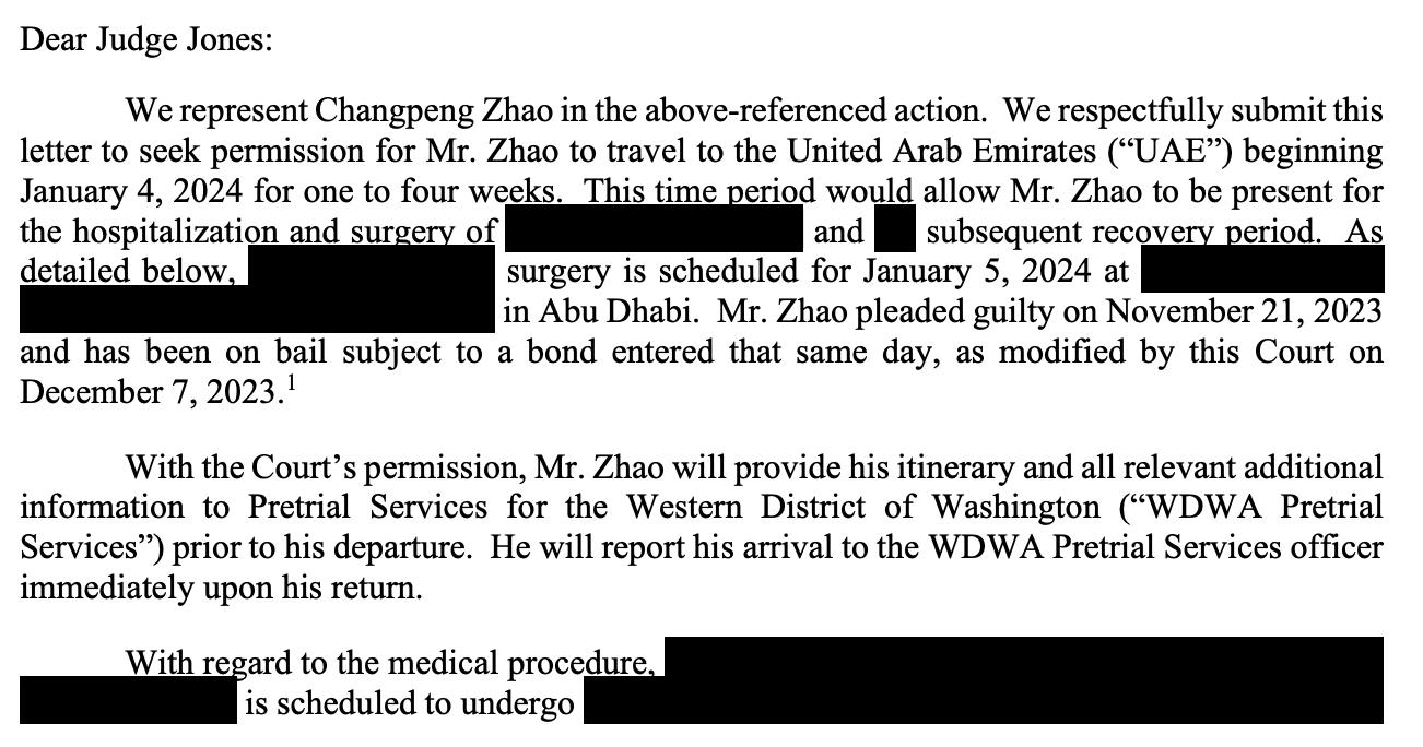 Changpeng Zhao was once again denied surgery in the UAE, even with $4.5 billion in Binance shares as a guarantee.
