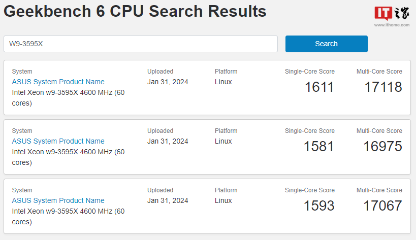 英特尔至强 W9-3595X 处理器现身 Geekbench，显示仍隶属 Sapphire Rapids 家族