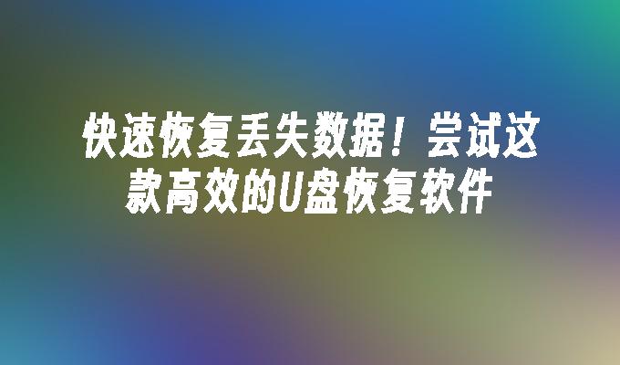 快速恢复丢失数据！尝试这款高效的U盘恢复软件