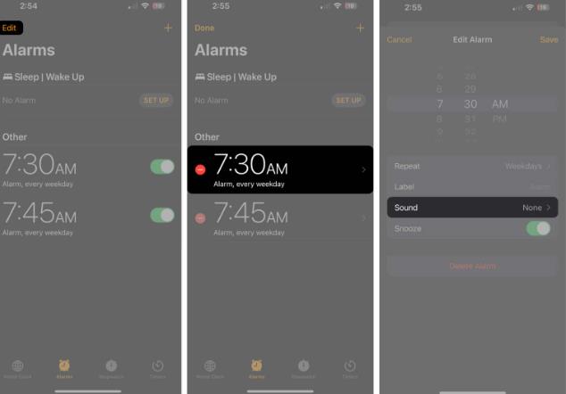 How to disable the alarm vibrate function on iPhone?