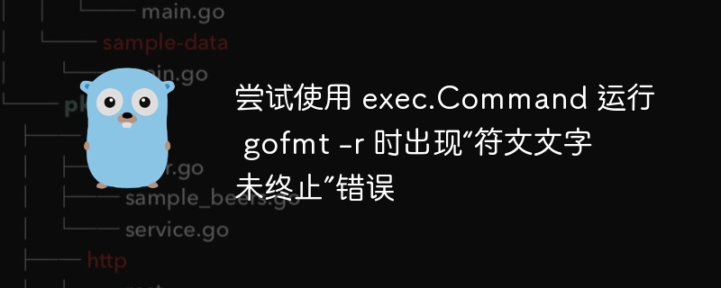 尝试使用 exec.command 运行 gofmt -r 时出现“符文文字未终止”错误