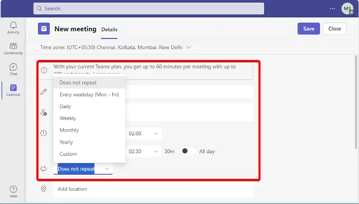 How to set recurring reminders in Microsoft Teams?