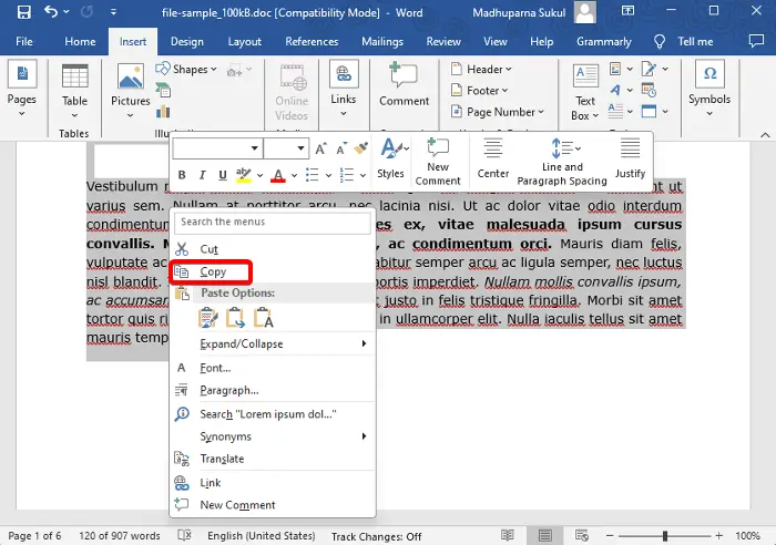 Comment copier une page dans Word